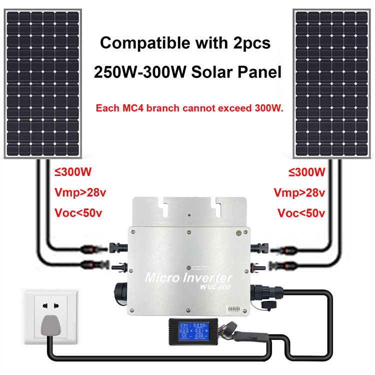 700W WVC Series Waterproof Grade IP65 Micro Grid-Connected MPPT Inverter DC28-50V 120V 230V Auto Solar Grid Tie Converter