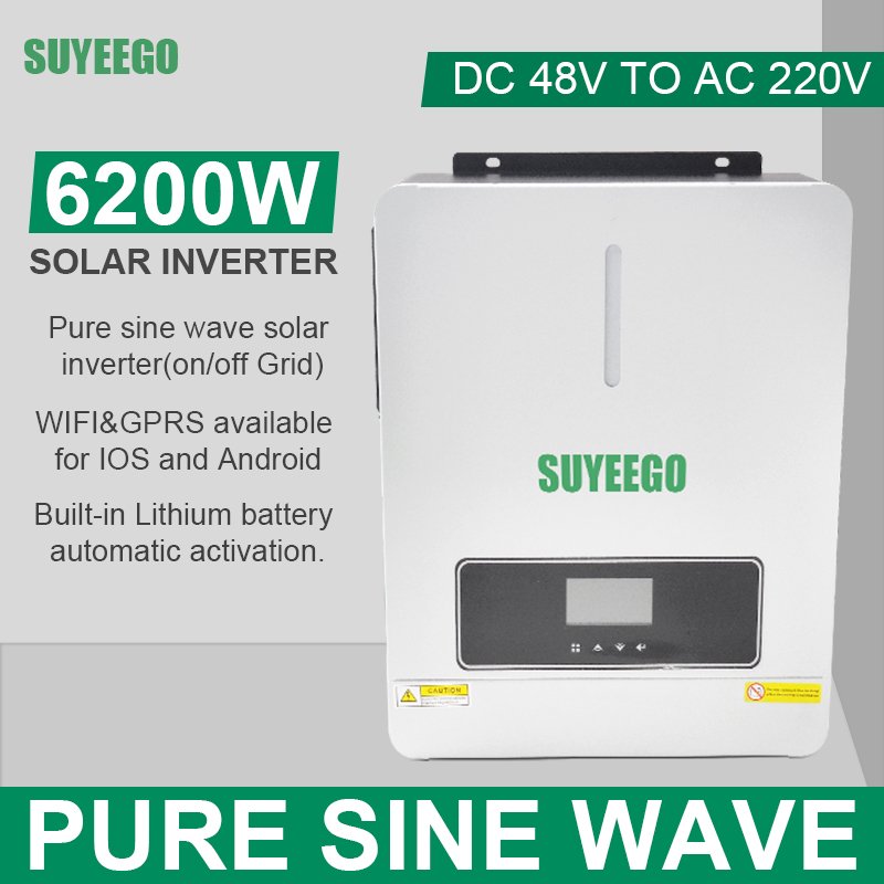 SUYEEGO High Frequency Low Frequency 6200w Single Phase Hybrid Solar Inverter Pure Sine Wave 220vac 48vdc Off Grid MPPT Inverter