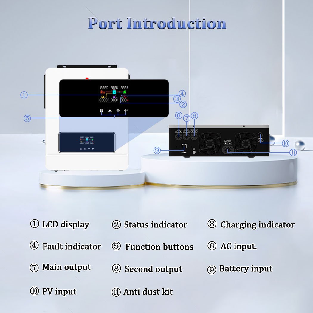 Y&H 6.2KW 48VDC On/Off-Grid Solar Hybrid Inverter AC220V Two Load Output Power MPPT 120A Solar Charger Max PV Power 6500W Input