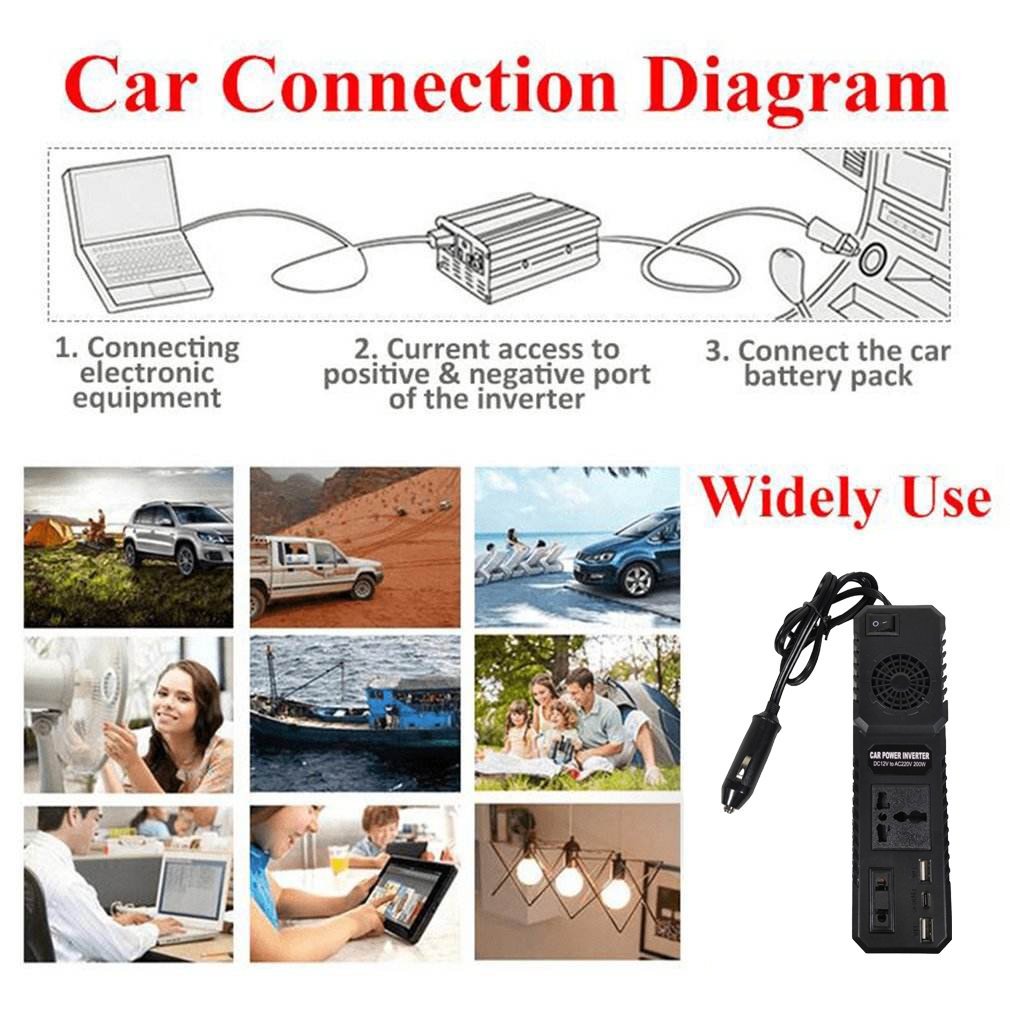 Factory Hot Sale 200W Board Modified Sine Wave Solar Inverter Dual USB Power Converter 12V 24V DC 110V/220V Inverters Converters