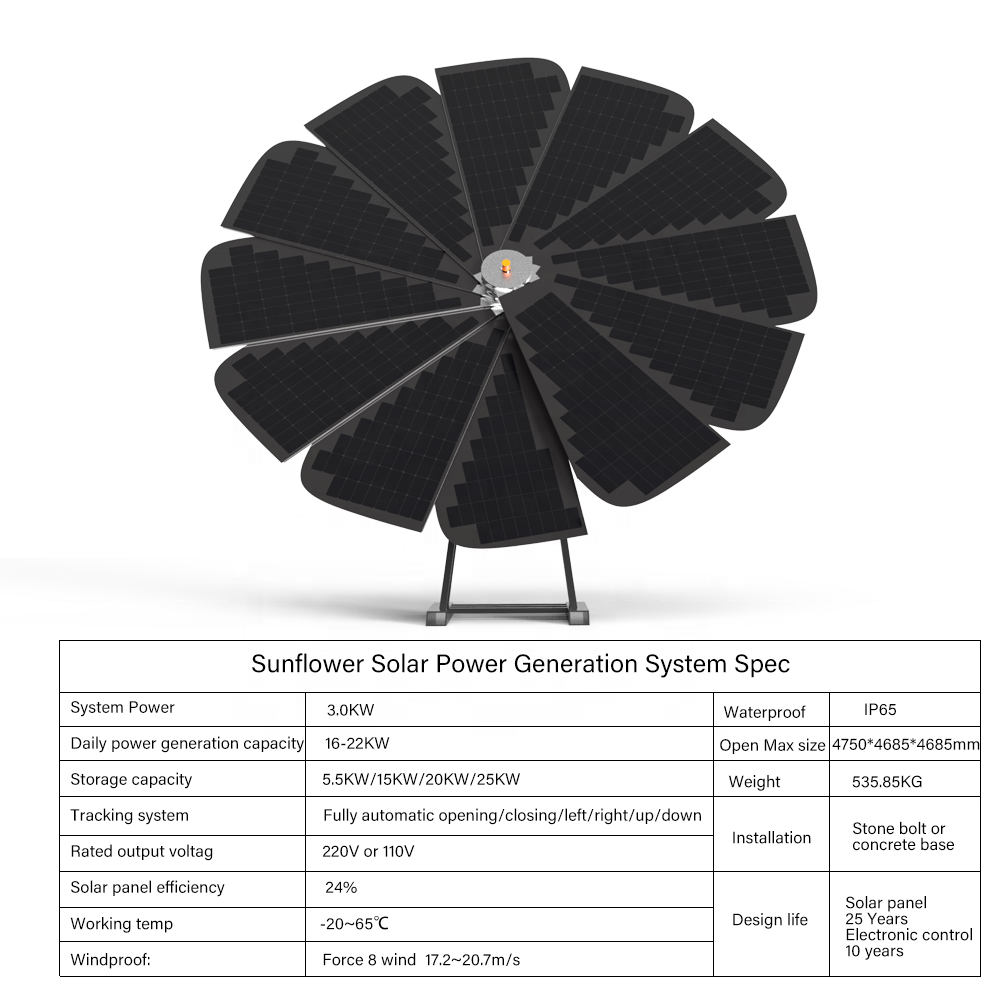 3KW Sunflower solar Panel Generation System Smart Sunflower With Automatic Control System