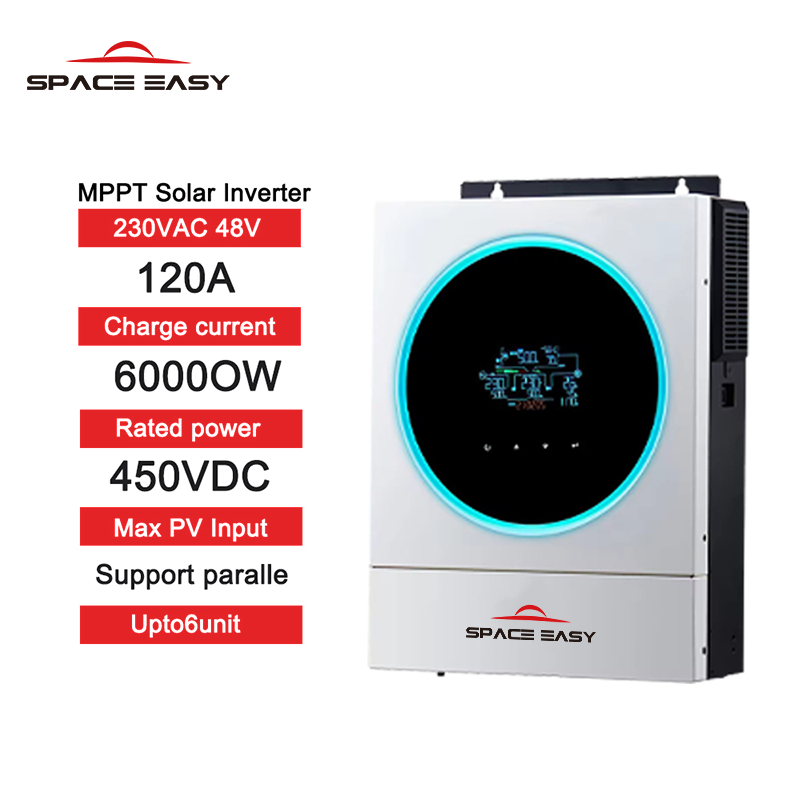 EU warehouse solar hybrid inverter 6kw 6000w single phase 48V pure sine wave hybrid solar inverter for house