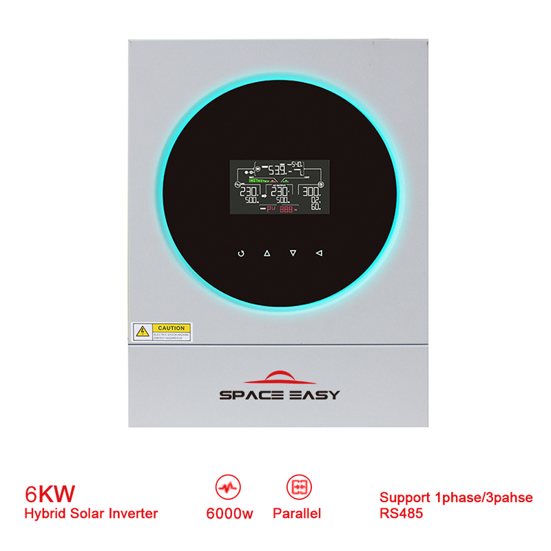 EU warehouse solar hybrid inverter 6kw 6000w single phase 48V pure sine wave hybrid solar inverter for house