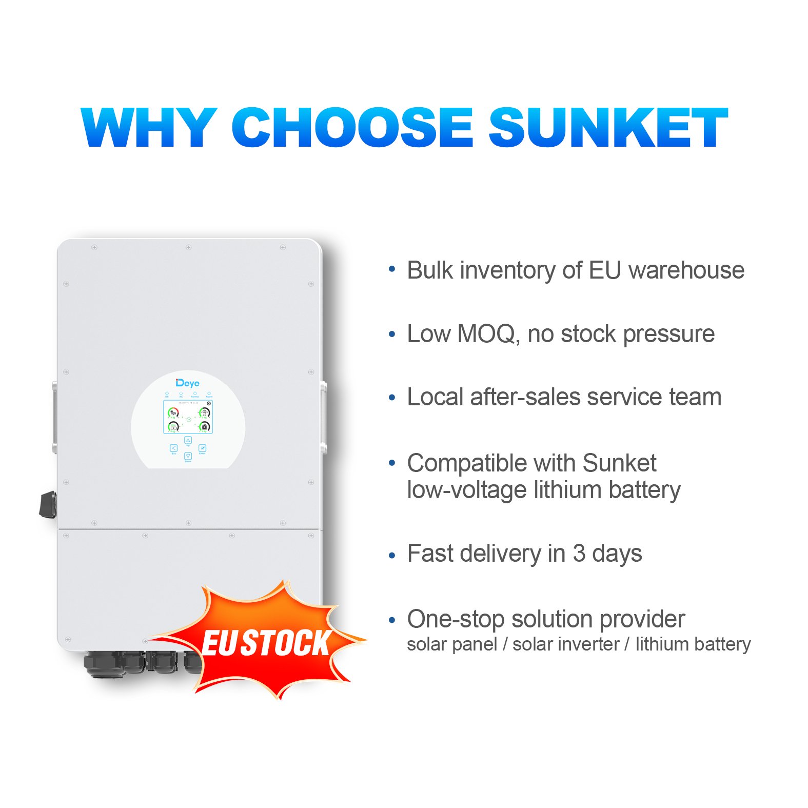 Germany Stock Deye 8kw 10kw 12kw Hybrid Inverter 3Phase 48V Solar Inverter Deye SUN-5K-SG03LP1-EU Sun-12k-sg04lp3-eu In Eu Stock