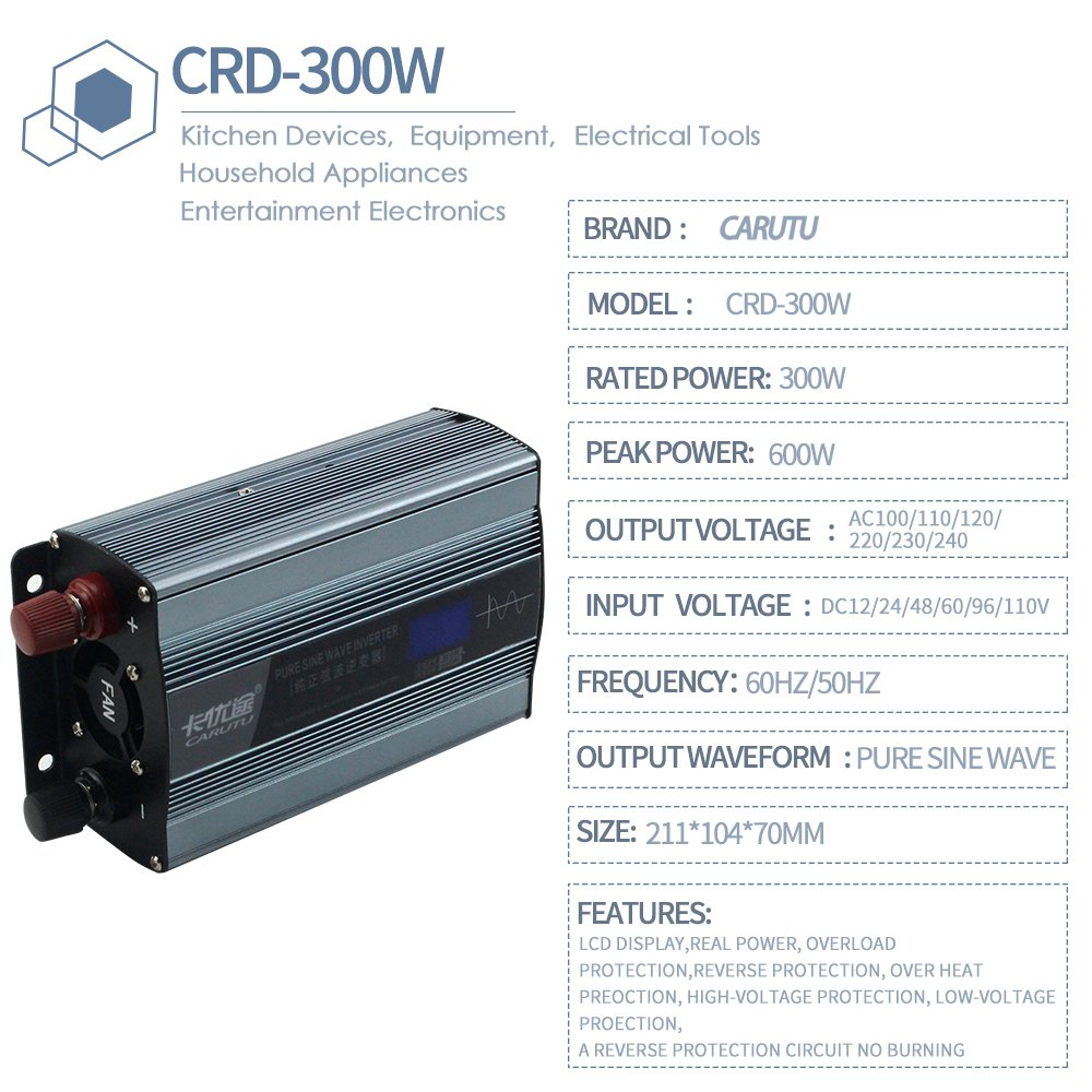 Hot sale car power inverter dc 12v ac 220v 300w 600w pure sine wave smart 300w solar inverter price with LCD display