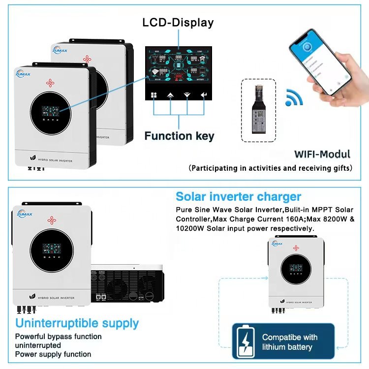 The New 7200W 8200W 10200W Dual output 48V solar inverter 6kw hybrid solar inverter 10kw With MPPT Charge Controller