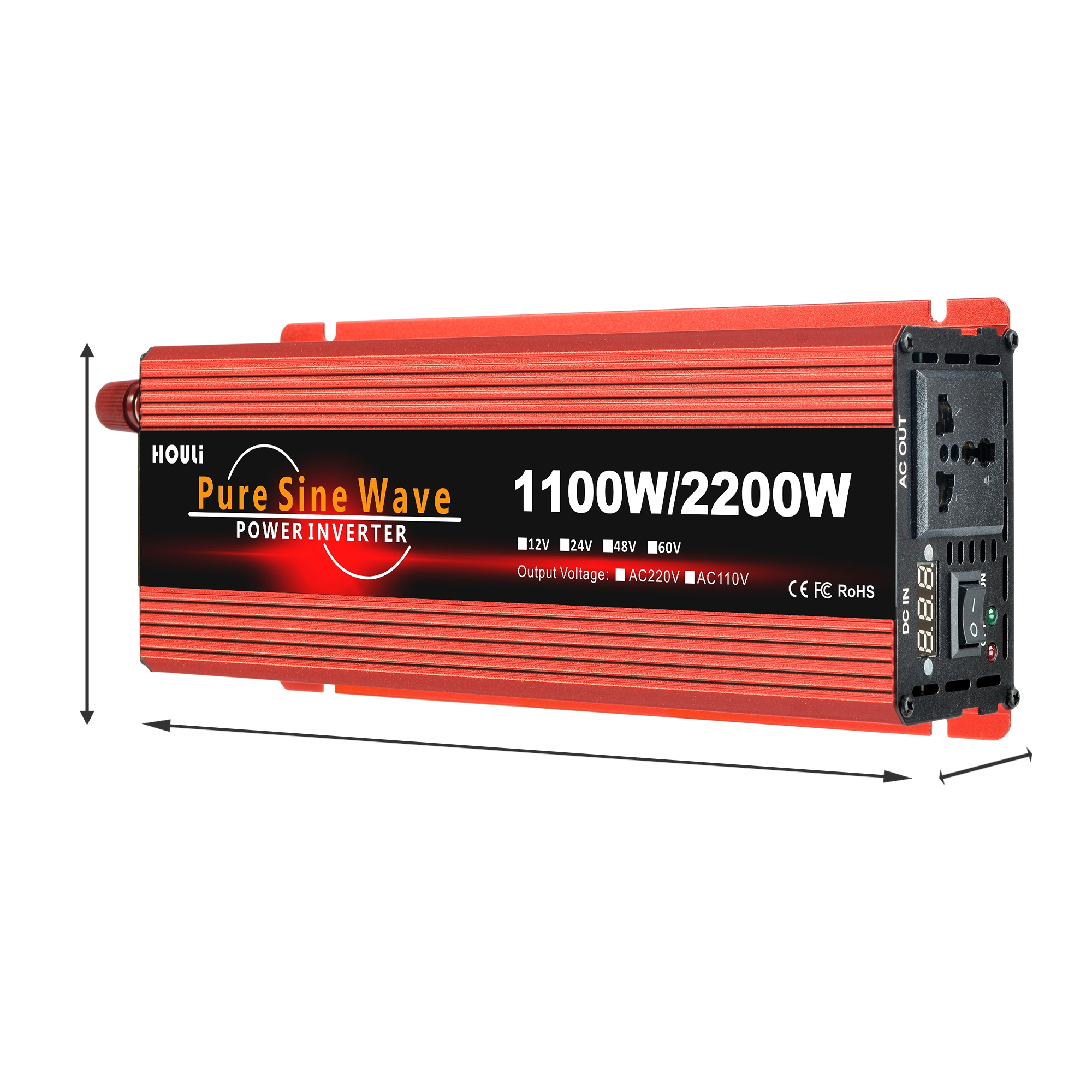 HOULI dc 12v to ac 110v 220v 240v 1000 watt car pure sine wave power car solar inverte 2000w 3000w convert
