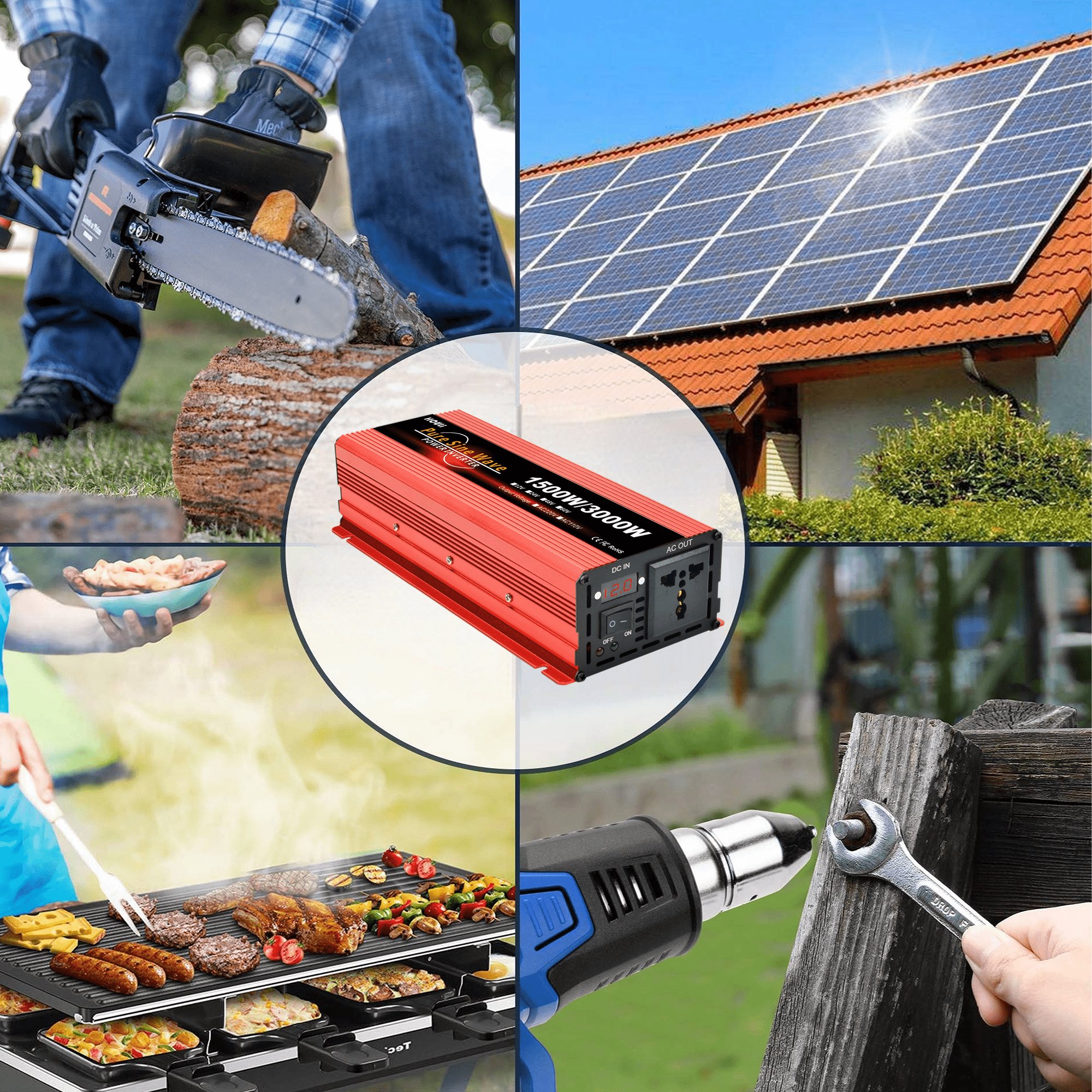 HOULI dc 12v to ac 110v 220v 240v 1000 watt car pure sine wave power car solar inverte 2000w 3000w convert