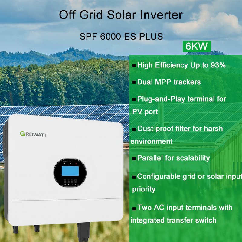 Growatt SPF 6000 ES PLUS 6Kw 48V DC 2 MPPTs Lithium Battery Hybrid Off Grid Solar Inverters