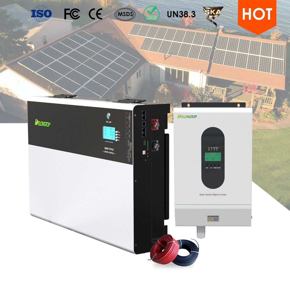 Solar Energy Storage Delong 10KW Powerwall Lifepo4 battery with 5KW Hybrid Solar Inverter