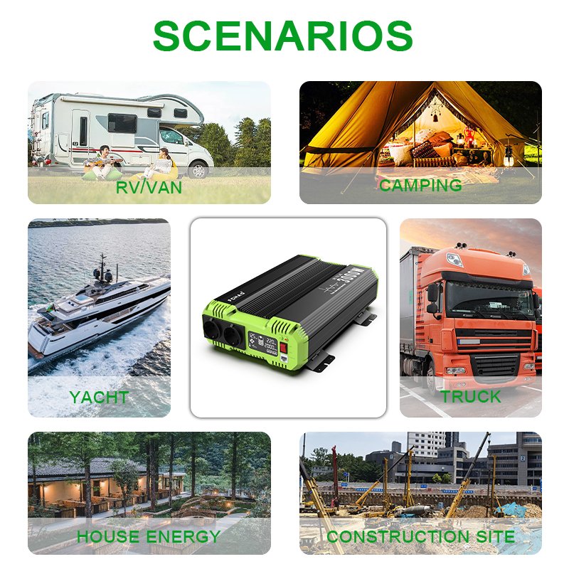 EU Truck RV Solar Inverter 12V to 110V Inverter Power Converter with LCD Display for Vehicles Truck Semi Camping