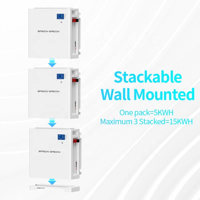 Basen 48V 100Ah 200Ah 300Ah Stackable 51.2V 5Kwh 10Kwh 15Kwh LiFePO4 Battery For Solar Home Energy Storage Use