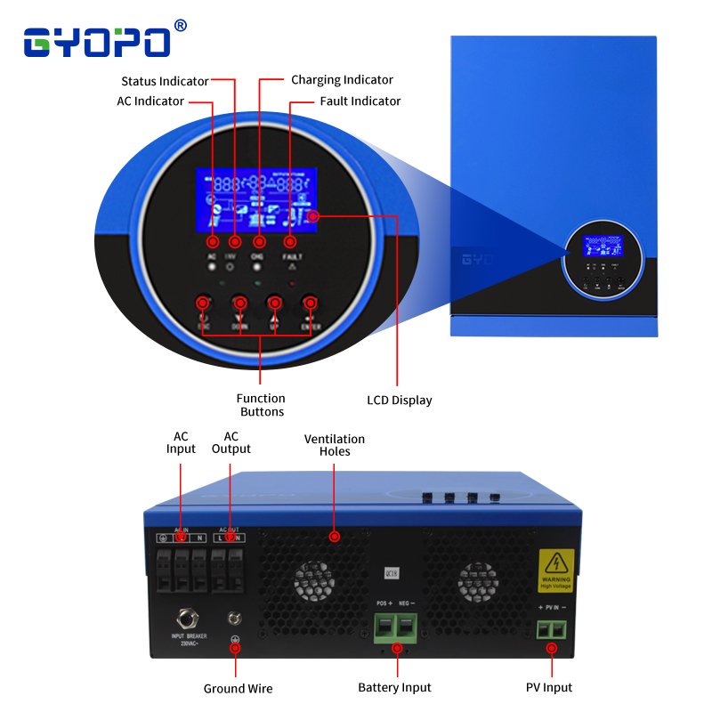 3500w 5500w off grid pure sine wave solar inverter with inbuilt 110A mppt controller / 3Kva Hybrid solar inverter for system