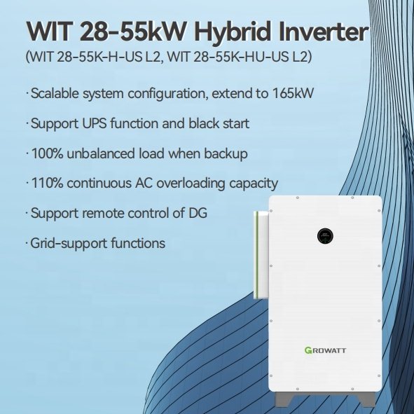 Growatt High Quality WIT 55K-H/HU US Commercial Storage Inverter 28KW 35KW 40KW 55KW Hybrid Solar Inverter