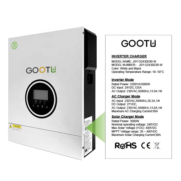 GOOTU 3KW Off Grid Solar Inverter With 80A MPPT Solar Charger Controller 30-400VDC Wide PV Input