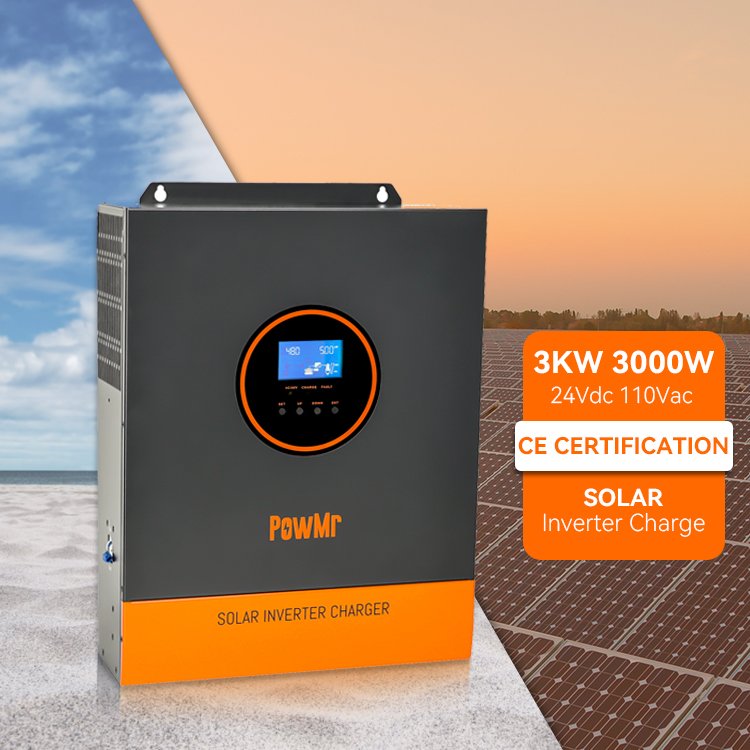 PowMr Hybrid Solar Inverter 3KW 24V Off Grid Hybrid Solar Inverter 110V Wide Voltage 500V Solar Power Inverter