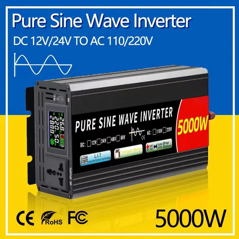 Inverter 12v 220v Pure Sine Wave 24v 110v DC To AC 2000W 3000W 4000W 5000W Multi-function Power Converter Car Solar Inverter