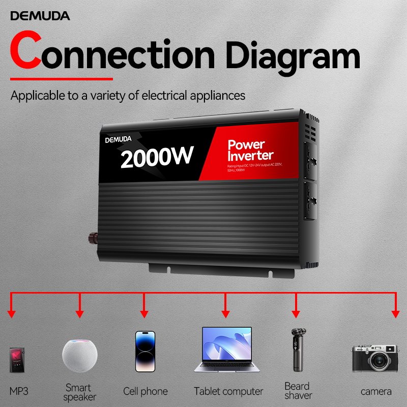 Portable Electric Power Inverter 72v Dc 220 Ac 12v 24v 48v 1kw 600watt 2kw Car Converter Solar Power System Battery Inverter