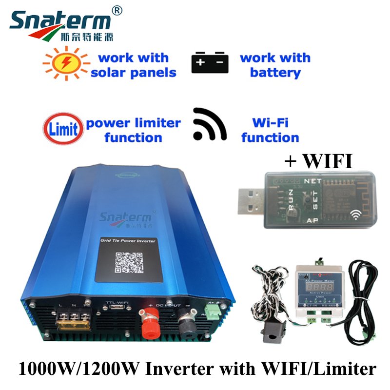 1000W 1200W 24V/36V/48V/72V/96V LCD/WIFI solar inverter with limiter Sensor for battery discharge or Grid Tie Inverter