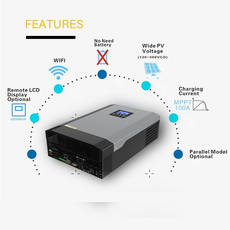 LCD Display Solar Inverters 3KW 50 60HZ Single Phase Hybrid Off Grid Solar Inverter 3KVA 24V For Solar Systems