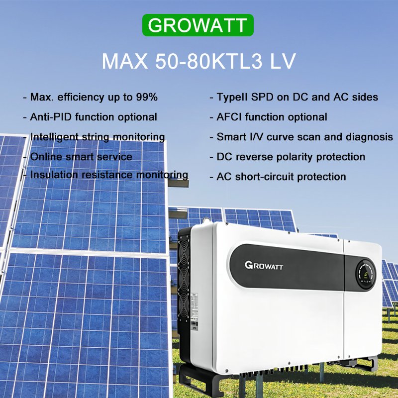 Growatt 50KW 60Kw 70Kw 80Kw On Off Grid Solar Inverter For Project Application