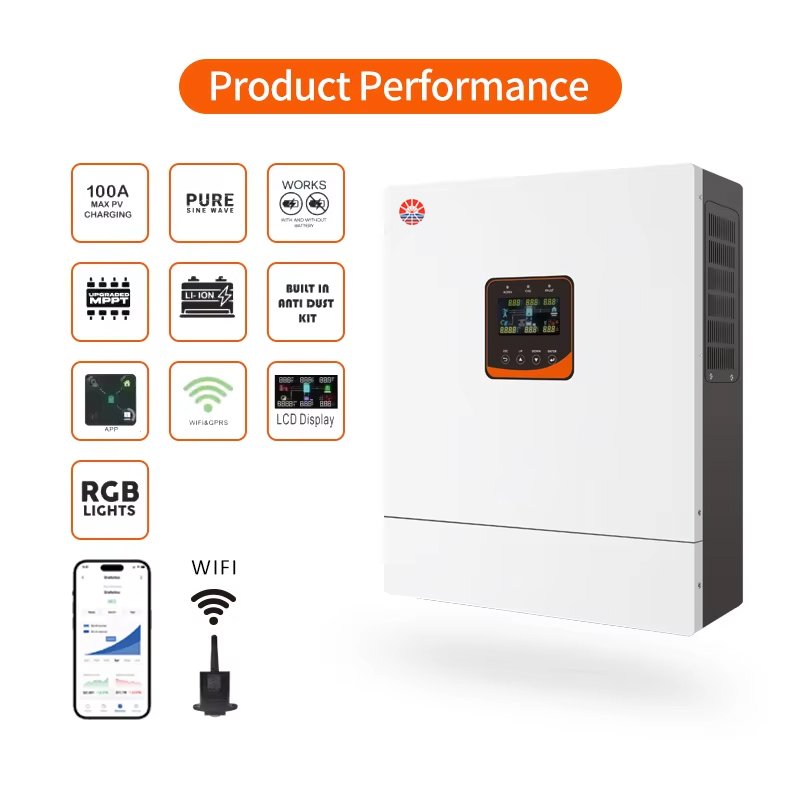 Hybrid Solar Inverter LCD remote control 5.5kw 8kw 10kw high frequency inverter