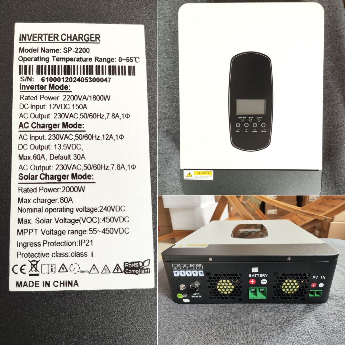 In Stock NEW MPPT 2.2KVA 1800W Off Grid Solar Power Inverter Charger 12VDC 220VAC with 80A MPPT Charger Pure Sine Wave output