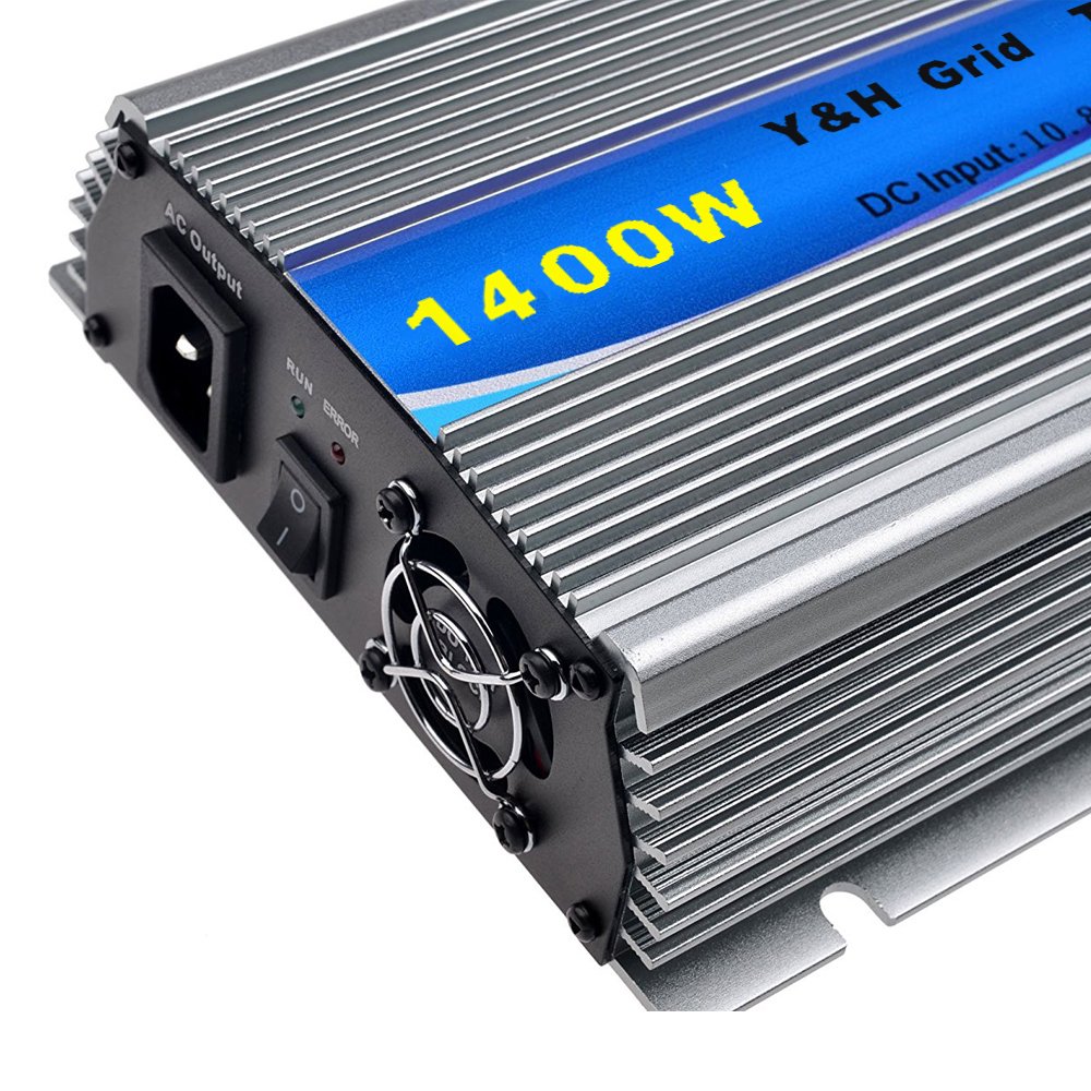 1400W Micro Inversor MPPT Pure Sine Wave Grid Tie Solar Inverter DC15-28V PV Input AC120V/220V for 12V Solar Panel Home System