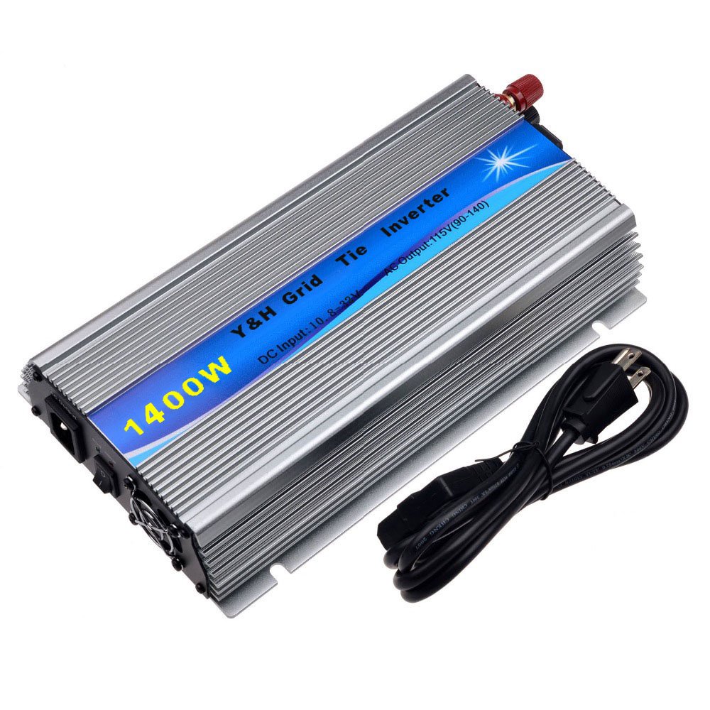 1400W Micro Inversor MPPT Pure Sine Wave Grid Tie Solar Inverter DC15-28V PV Input AC120V/220V for 12V Solar Panel Home System