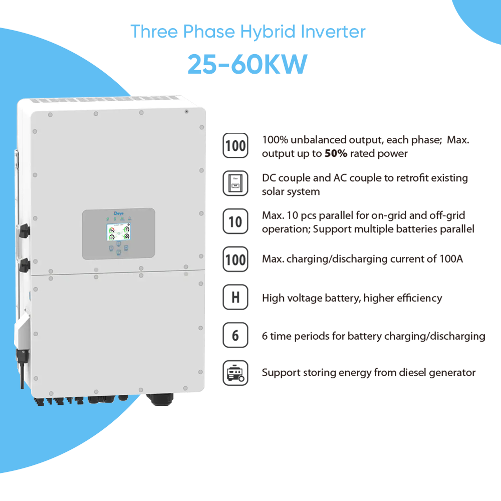 Deye 50kw 40kw 30kw 25kw 20kw 3 Phase Hybrid Inverter High Voltage Inverter EU AM2 BM4 commercial solar inverter