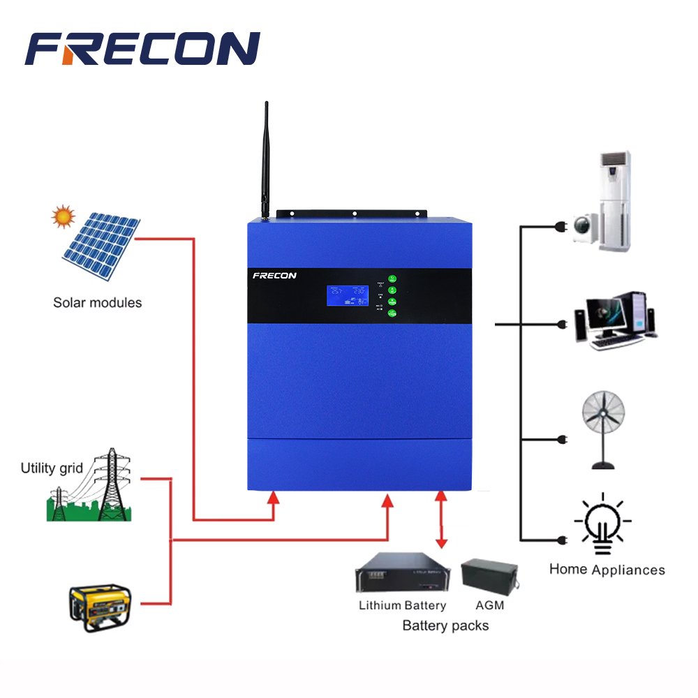 FRECON 3KW Energy Storage 230v AC Split-phase Household 1kva 2kva 3kva 4kva 5kva PWM Hybrid Off Grid Solar Inverter 8KW 4KW