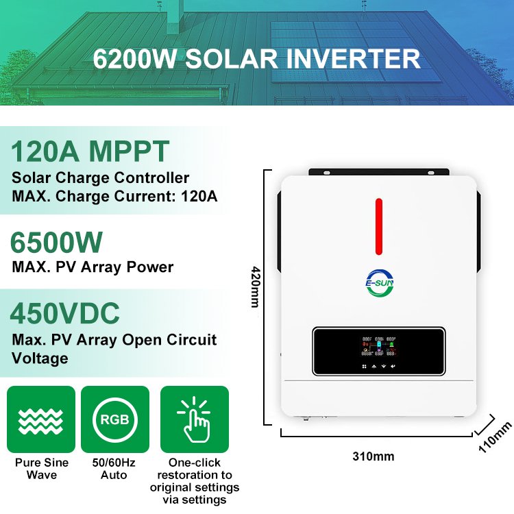 3.6kw Hybrid Solar Power Inverters Inversor 6.2kw Off Grid Solar Inverter Pure Sine Wave Output For Home Solar Energy Systems