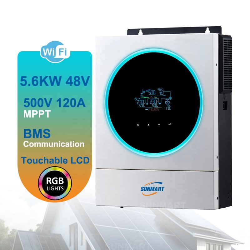 Sunmart on off grid 5KW 10KW hybrid solar inverter with MPPT charge controller 10kva 11KW 48V 220V power solar inverters