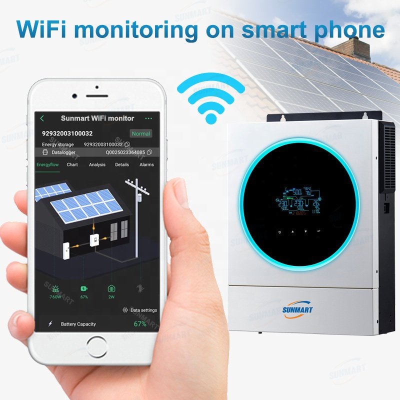 Sunmart on off grid 5KW 10KW hybrid solar inverter with MPPT charge controller 10kva 11KW 48V 220V power solar inverters