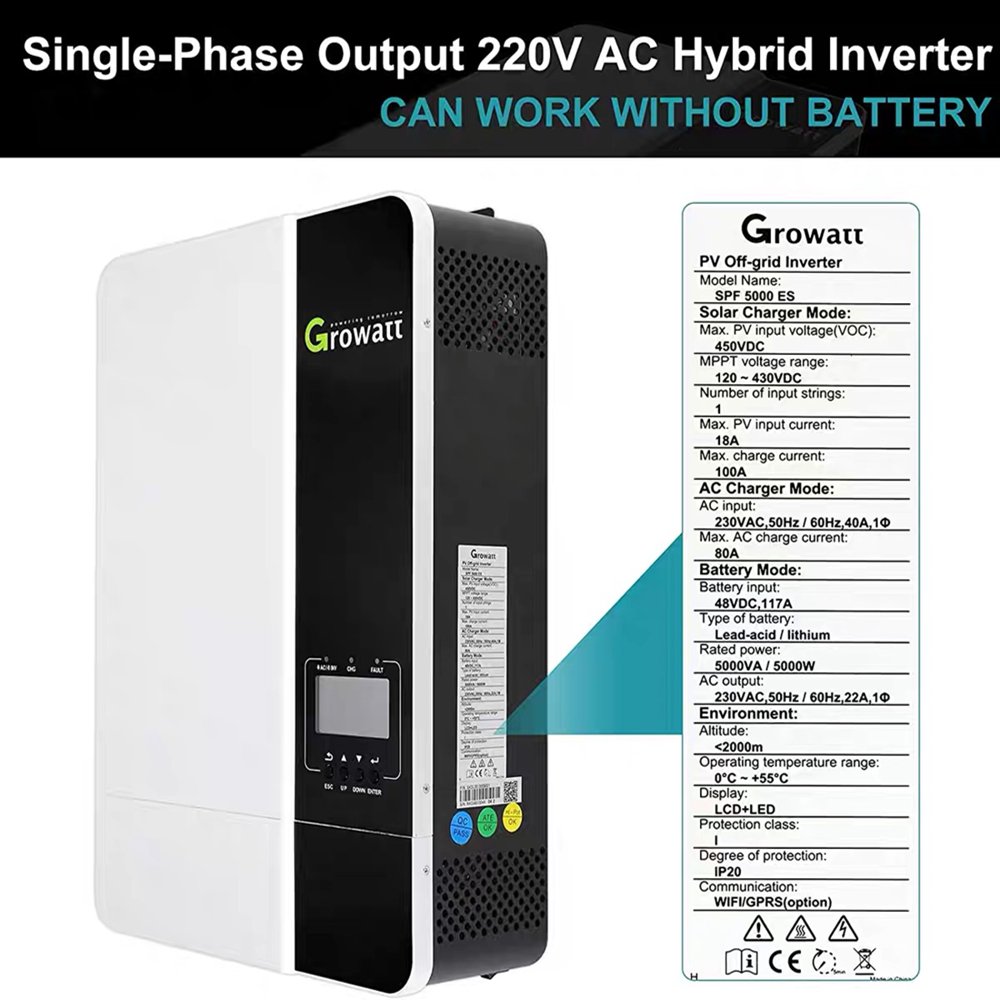Factory Direct Sale Growatt Solar Power Inverter Hybrid High Frequency Pure Sine Wave Off Grid Inverter SPF3500ES 3.5kw 5.5kW