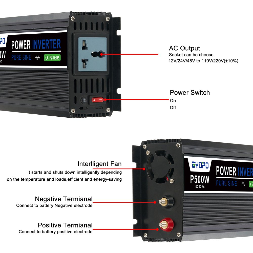 Factory Price 500W Car Power Inverter DC to AC Pure Sine Wave Inverter for Car Appliance