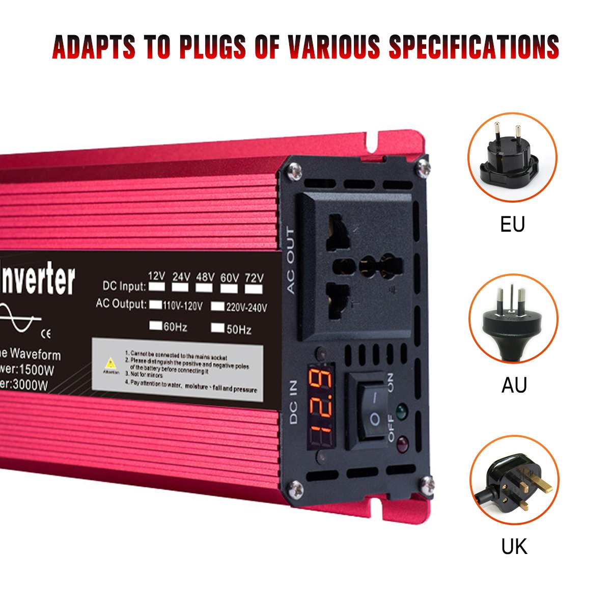 Pure Sine Wave Inverter DC 12V/24V To AC 110V/220V 600W 1600W 2200W 3000W 4000W 5000W Portable Double digital display