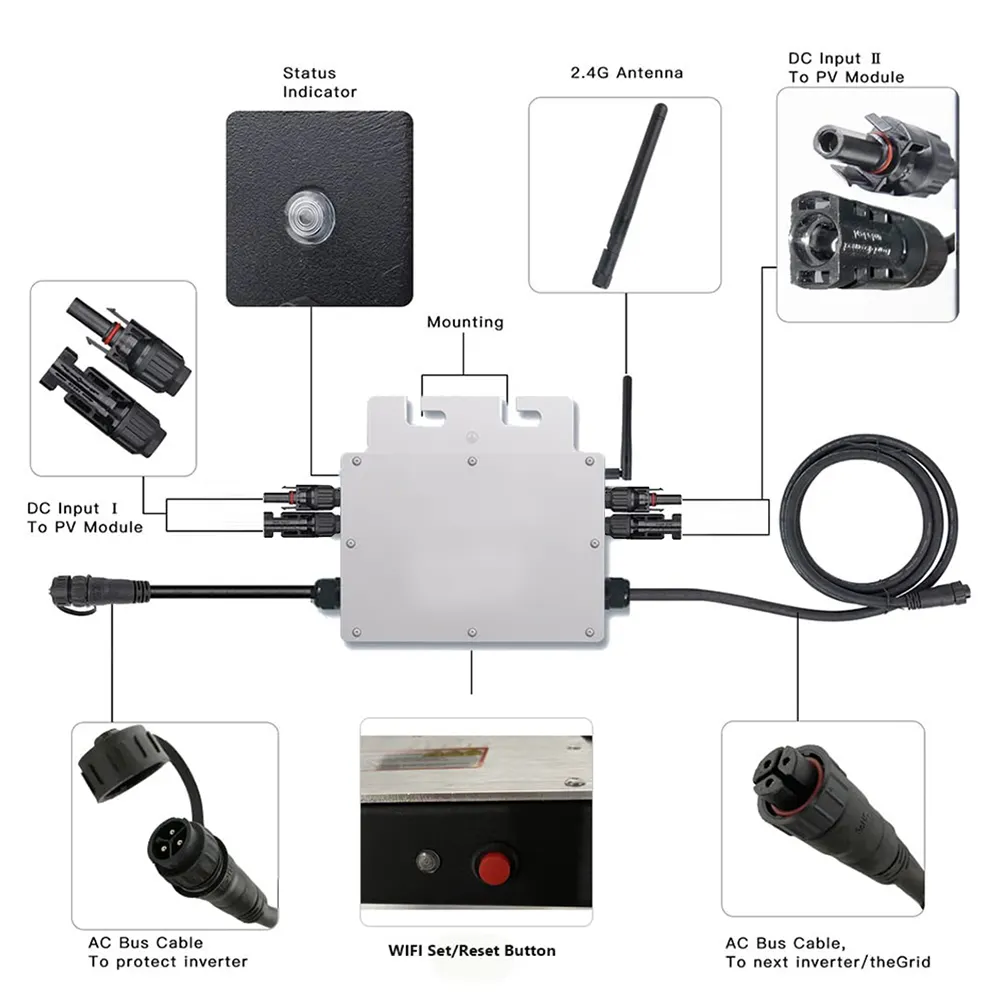 Solar micro inverter on grid 600W 800W 2000W hybrid solar inverter dc to ac pure sine wave solar inverter