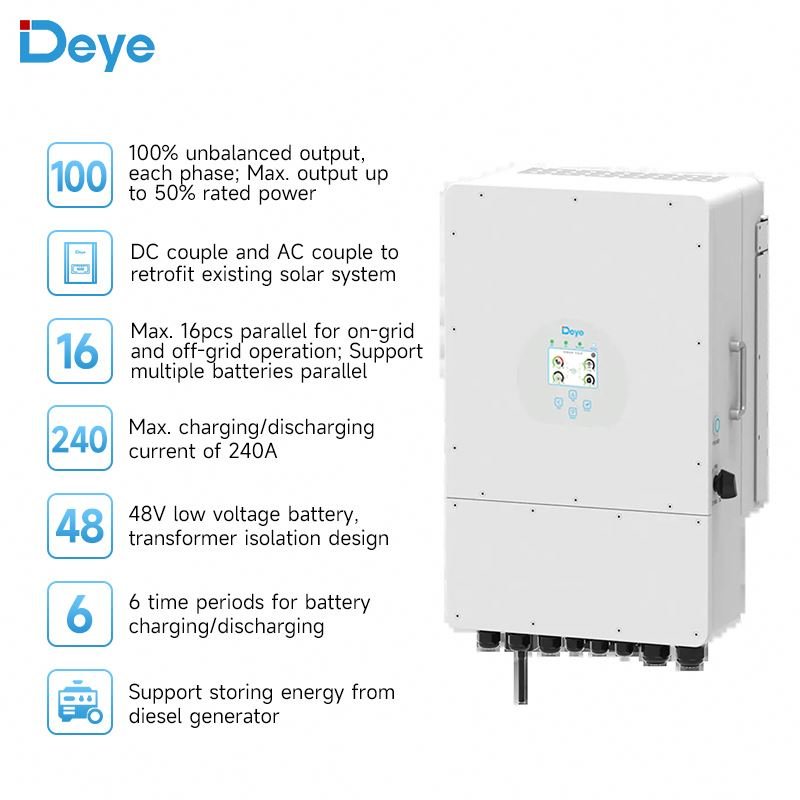 Hybrid Inverter 3 Phase 8kw 10kw 12kw Solar Battery Inverter Deye
