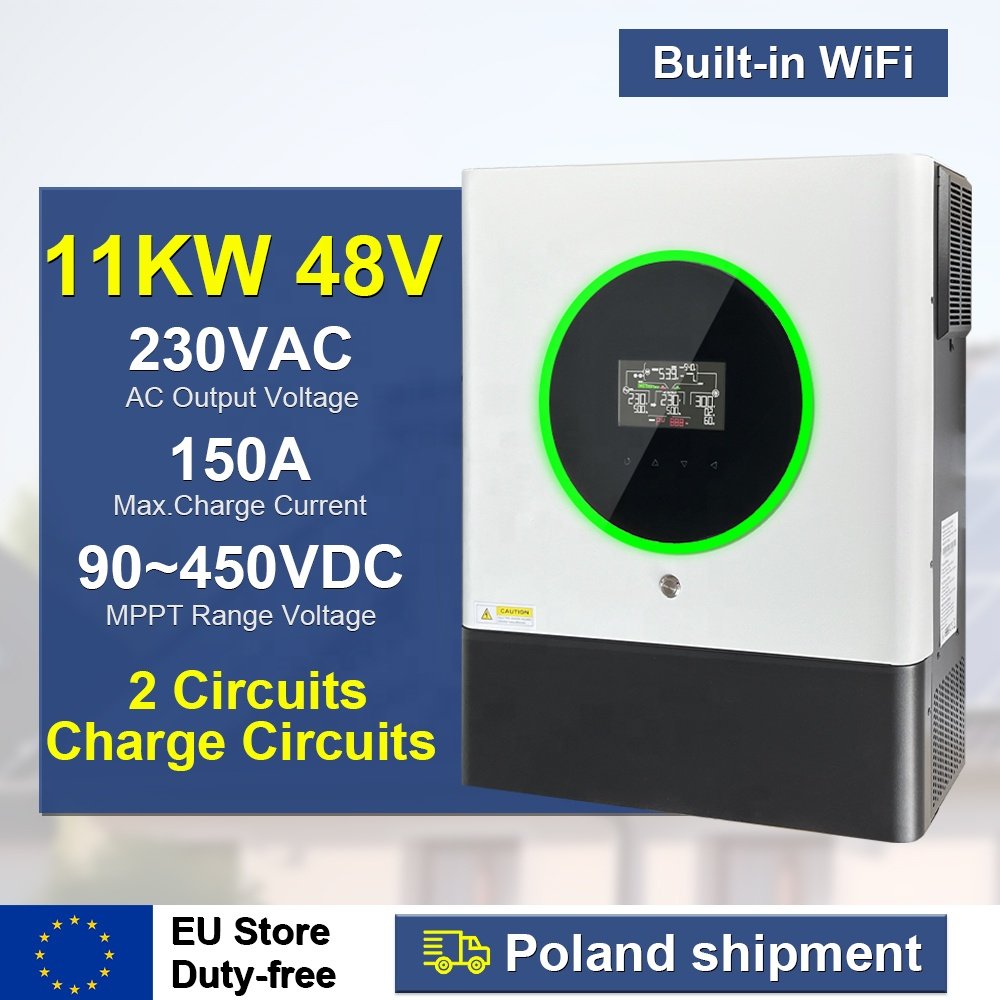 4KW 6KW 11KW Solar Hybrid Inverter 24V48V Battery Voltage with 2 Circuits 230V AC Output Build Into MPPT Solar Charger