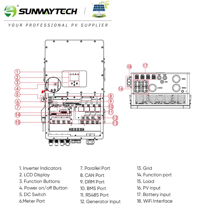 Deye Hybrid Sun-50K-Sg01Hp3-Eu-Bm4 Ac/Dc Solar Inverter 220V To 380V Wifi Module 50Kw Solar Inverter