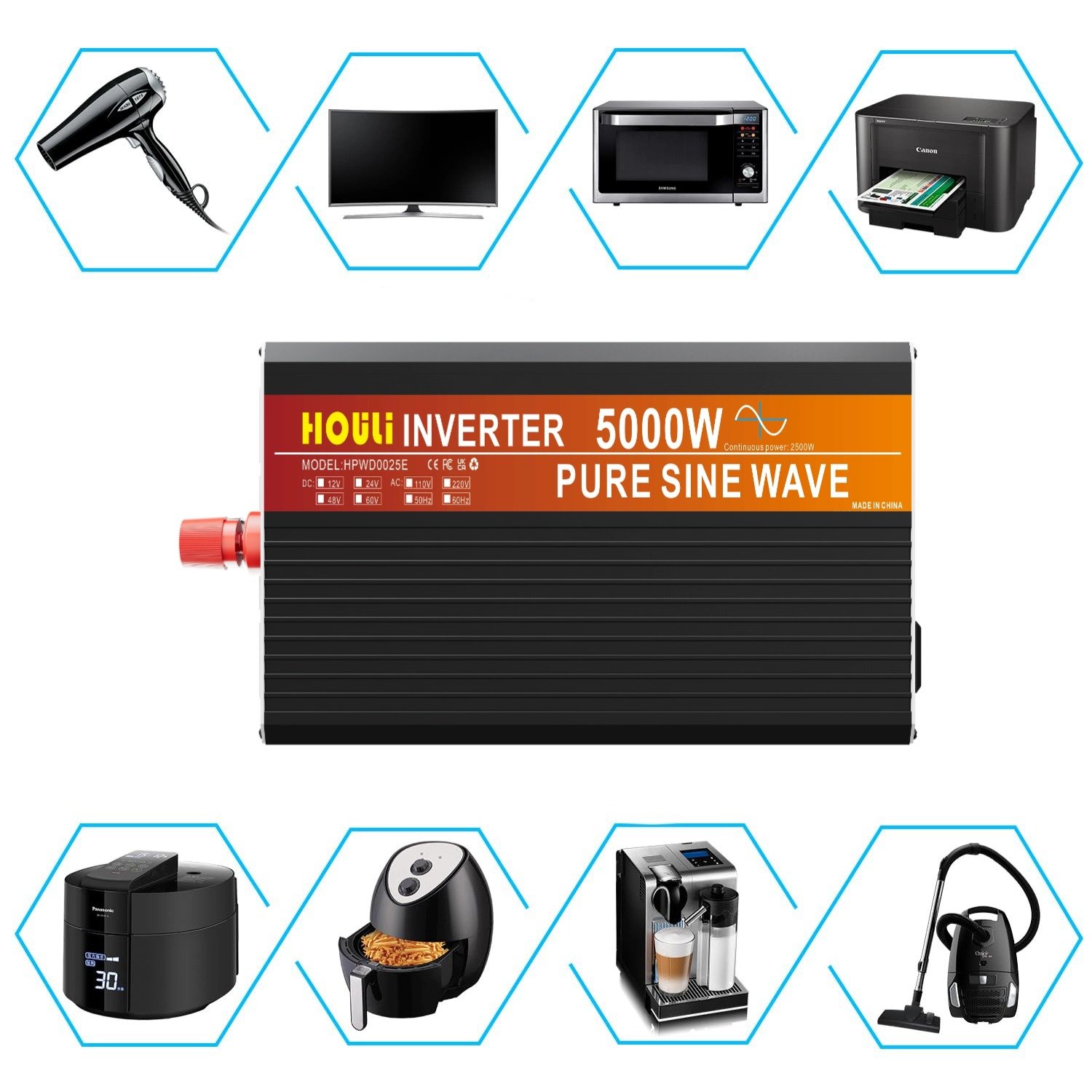 HOULI dual solar inverters ac power converter pure sine wave inverter generator 12v 110v 5000w 4000w 3000w on grid inverter ups