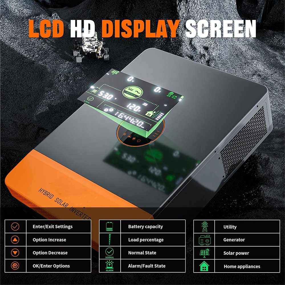 1kw 2kw 3kw 4kw 5kw Hybrid Solar Inverter Inversor Solar Power System Home LCD Pure Sine Wave Output Solar Inverter
