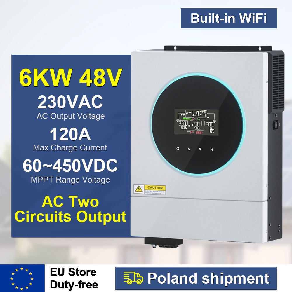 4KW 6KW Solar Inverters 24V 48VDC To 230VAC inbuilt wifi Off Grid Inverter Dual Output MPPT Pure Sine Wave Hybrid Solar Inverter