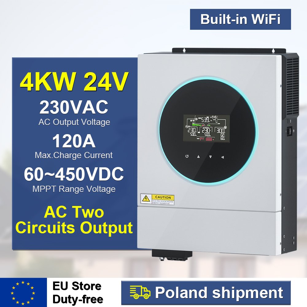 4KW 6KW Solar Inverters 24V 48VDC To 230VAC inbuilt wifi Off Grid Inverter Dual Output MPPT Pure Sine Wave Hybrid Solar Inverter
