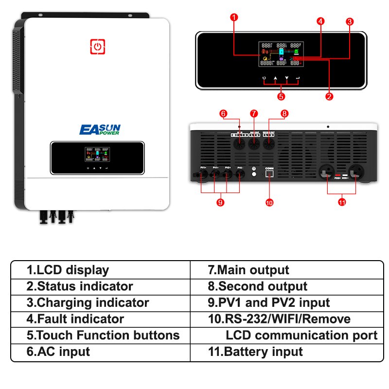 Easun 8.2KW 10KW 48V Pure Sine Wave Hybrid Inverter MPPT Off Grid 10.2kw Solar Inverter For Solar Energy System