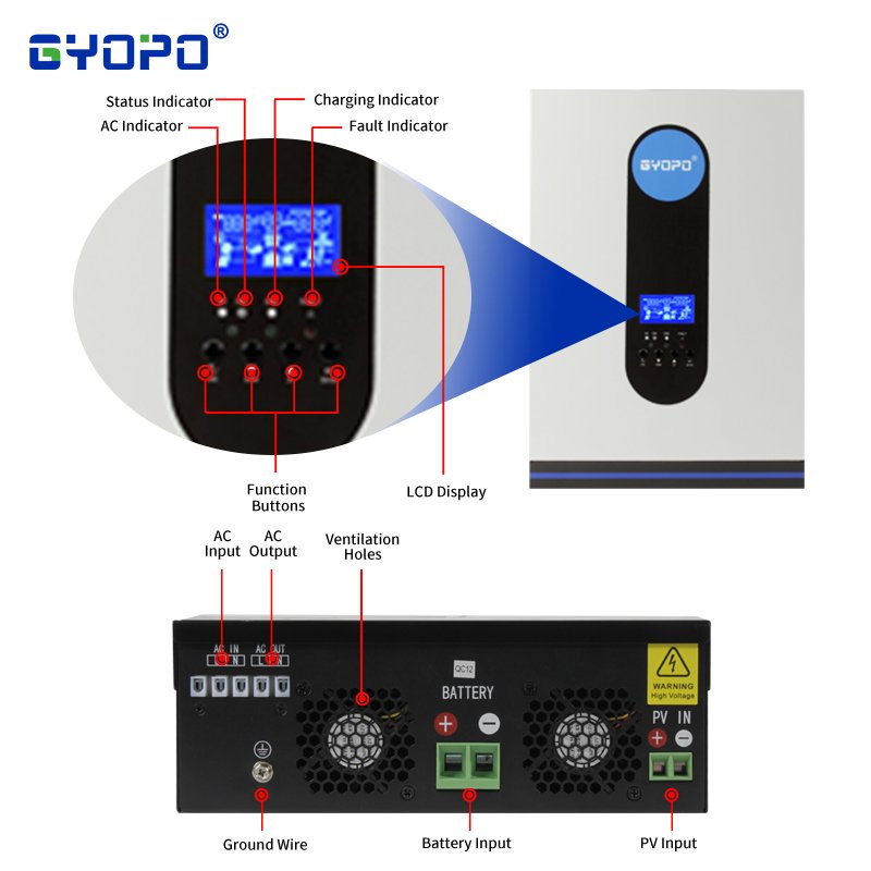 Gyopo 6.2KW Off Grid Solar Inverter 48V 230Vac MPPT All in one Solar Charger Inverter for Off Grid Solar System
