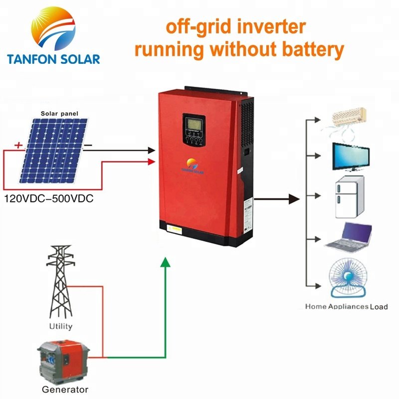 tanfon 5kw grid solar inverter without battery solar panel system hybrid 10kw pure sine wave inverter