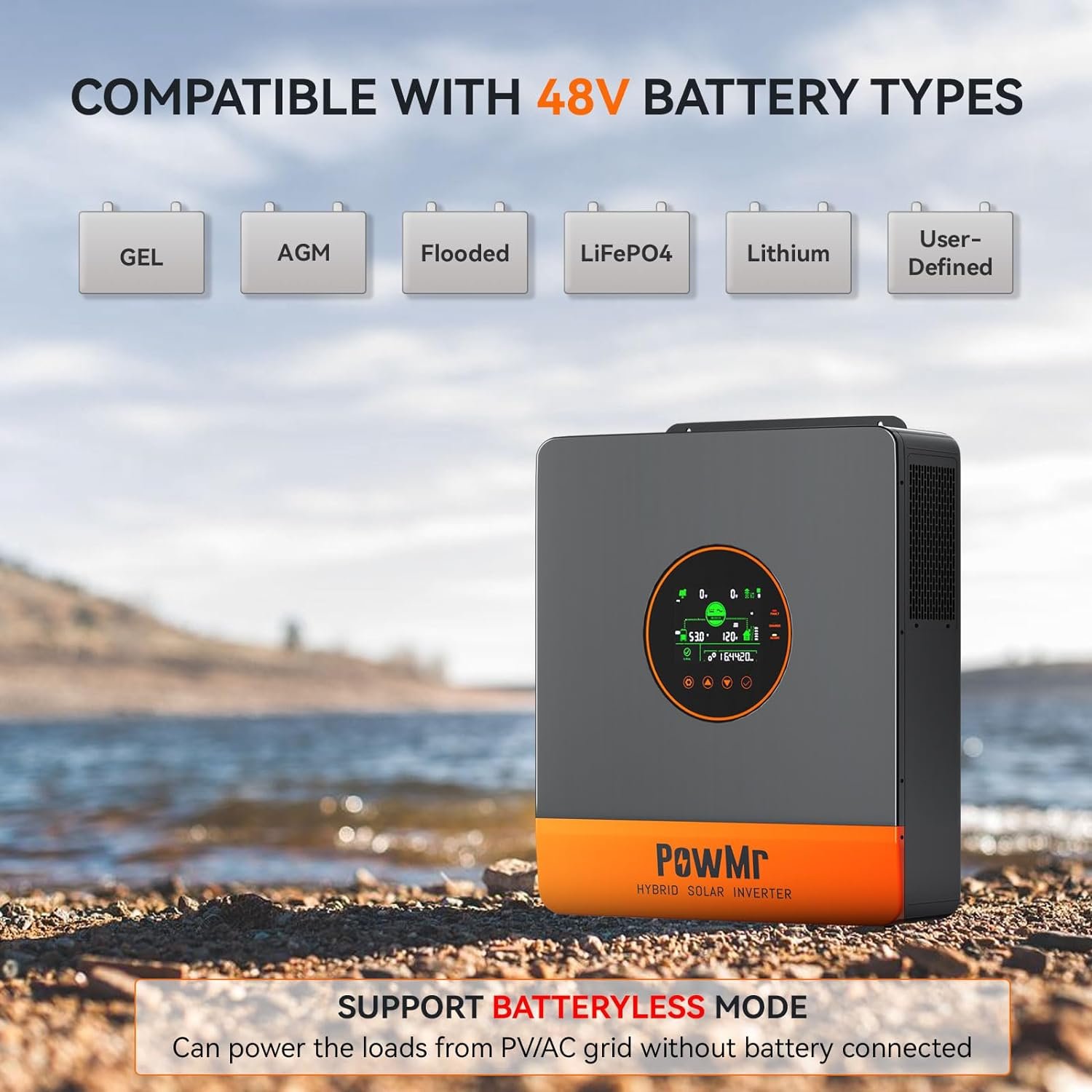 PowMr Split Phase 5KW 5000W 48V Hybrid Solar Inverter 110/120Vac Support Parallel Solar Hybrid Inverter
