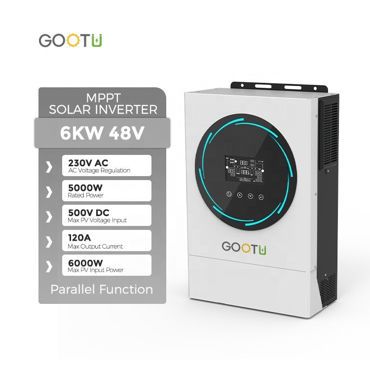 GOOTU 6KVA Solar Inverter 230VAC Single Phase LCD Display Wifi Monitoring 6KW Solar Hybrid Inverter 48V With Parallel Function